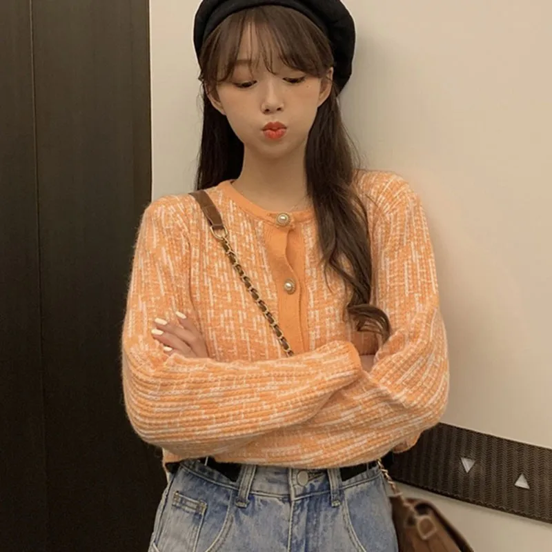 

Autumn Long sleeve Knitted Cardigan Women Short Sweater O Neck Jacket Tops