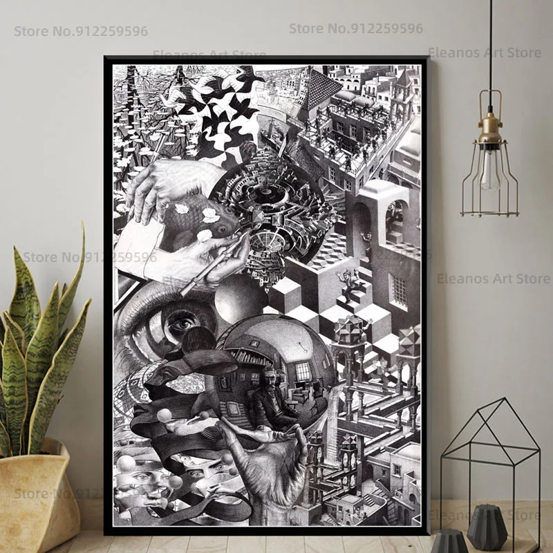 Z353 Escher Рисование по сурреалу коллаж Геометрическая сюрреалистичность искусство