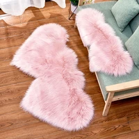 faux fur carpet decorative sofa chair seat cover fluffy shaggy area rugs bedroom living room double heart shape floor mat