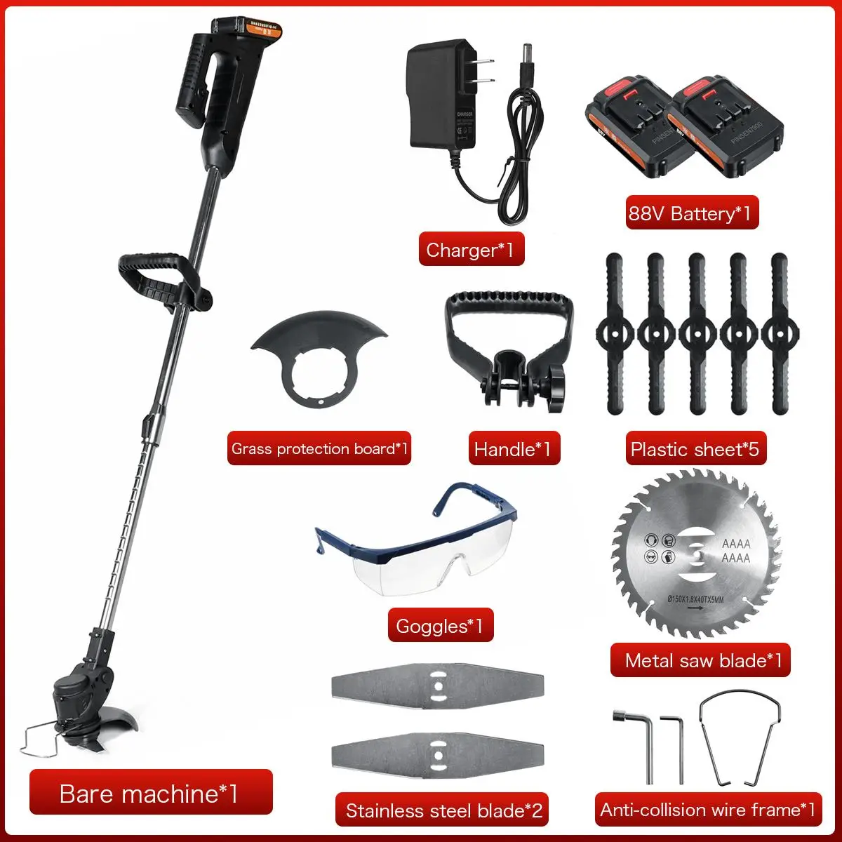 42В 1800 Вт Электрический триммер с 2 батареи Беспроводной беспроводные