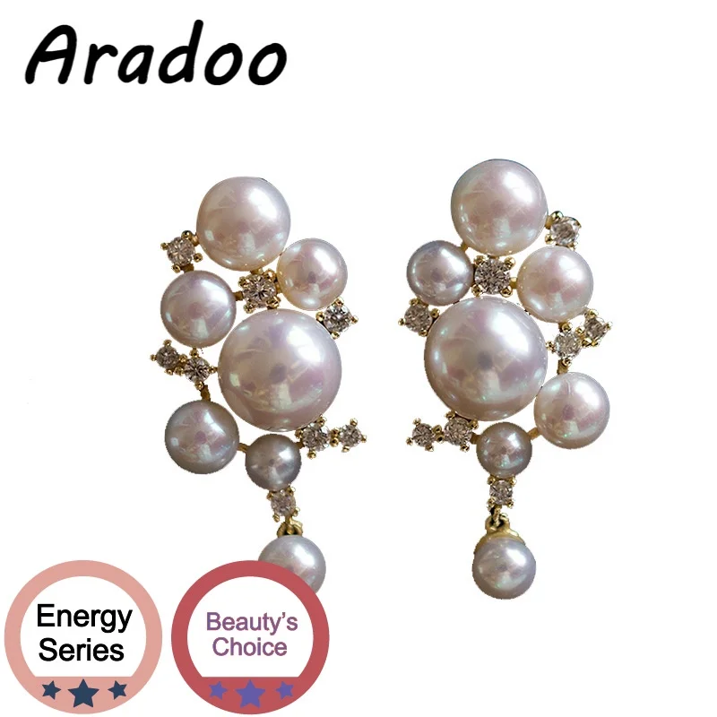 

ARADOO French Natural Pearl Earrings Light Luxury Romantic Versailles Earrings