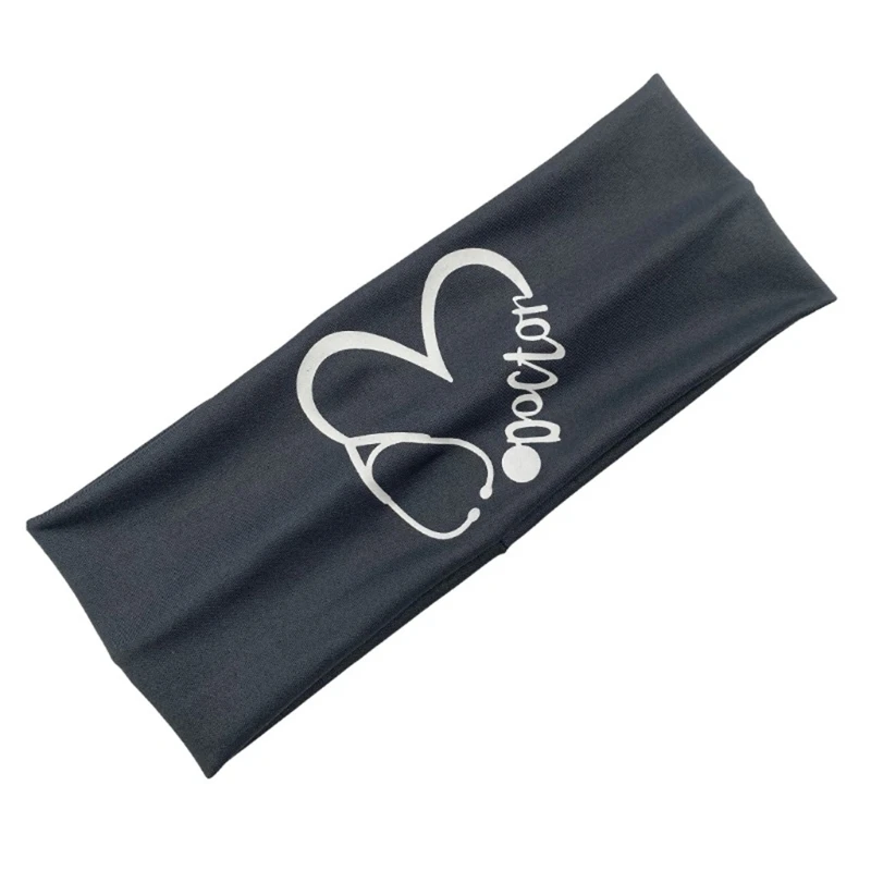 

Stethoscope Heart Print Button Headband Non Slip Elastic Protect Ears Headwrap L41B