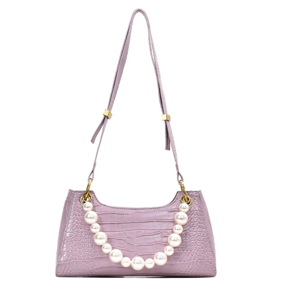 

Women Bag Retro Alligator Fashion Handbag With One Shoulder Straddle Bag Armpit Law Stick Bag Pearl Decoration