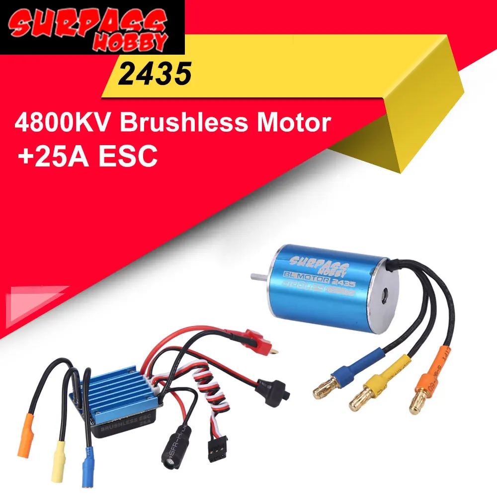 Комплект мотора без щеток SURPASS HOBBY 2435 4800KV Sensorless с 25A ESC для автомоделей масштаба 1/16 1/14 HSP HPI Tamiya RC Car.