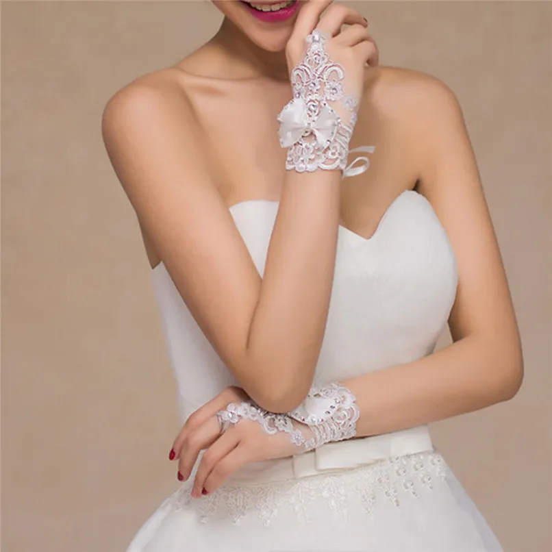 Свадебные перчатки для невесты короткий параграф свадебное платье с перчатками аксессуары Жемчужное Кружево брато handschuhe luvas para festas J15
