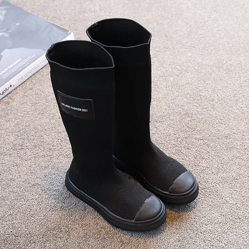 

Girls Boots Children's Knitted Boots Shoes 2021 New Fashion Autumn And Winter Socks Shoes Long Boots Children High Top Shoes