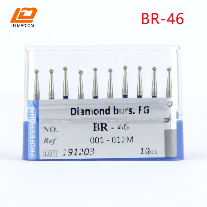 

10pcs High Quality Dental Diamond Burs Drill Ball Round Type Burs dental tools FG 1.6M for Teeth Whitening BR-46