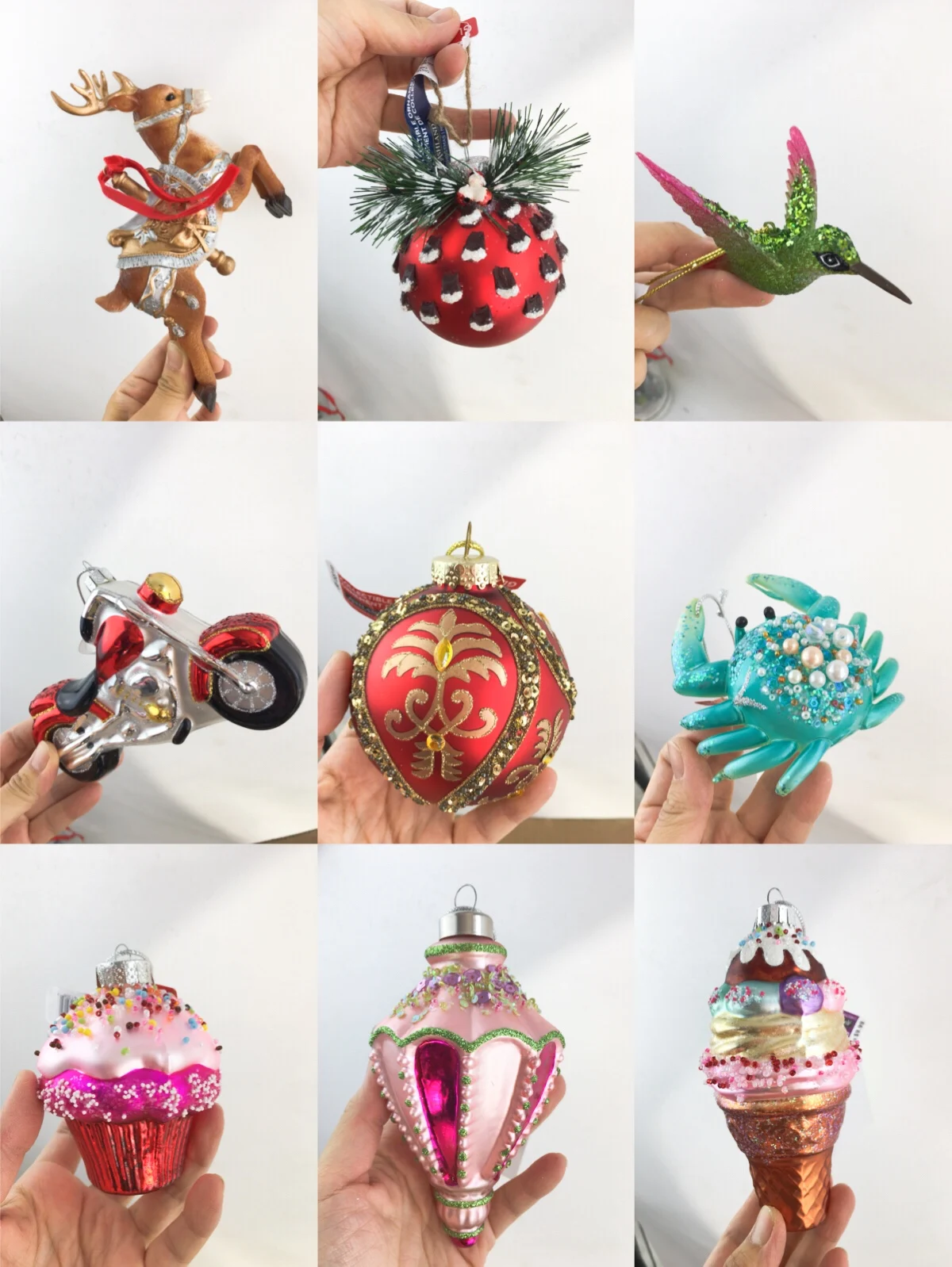 Foreign trade glass hummingbird deer crab ice cream Christmas tree glass animal pendant handmade styling holiday decorations