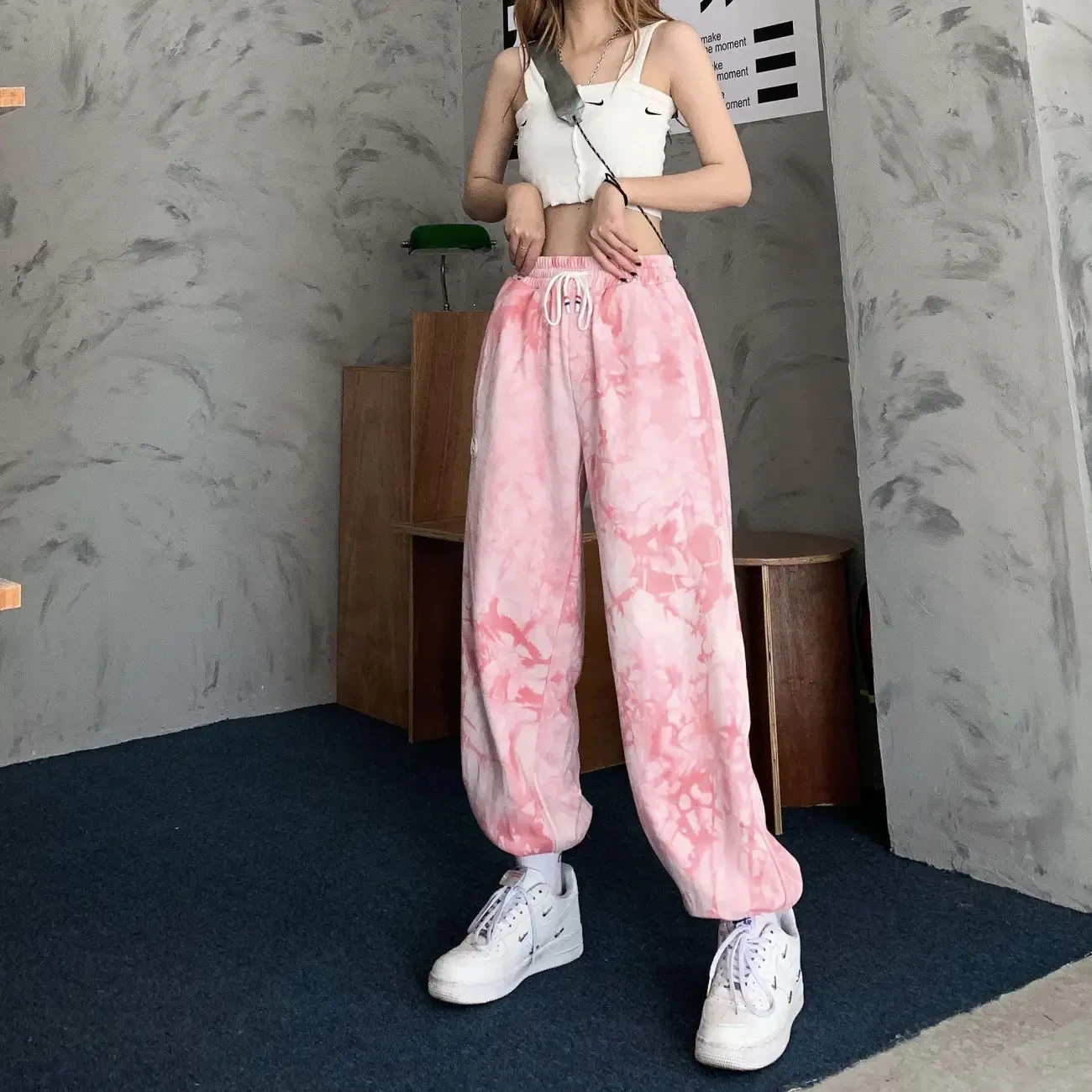 

Y2K Pink tie-dye casual pants Women Harajuku Baggy High Waist Casual Vintage Korean Style Streetwear Female 2021 Harem pants
