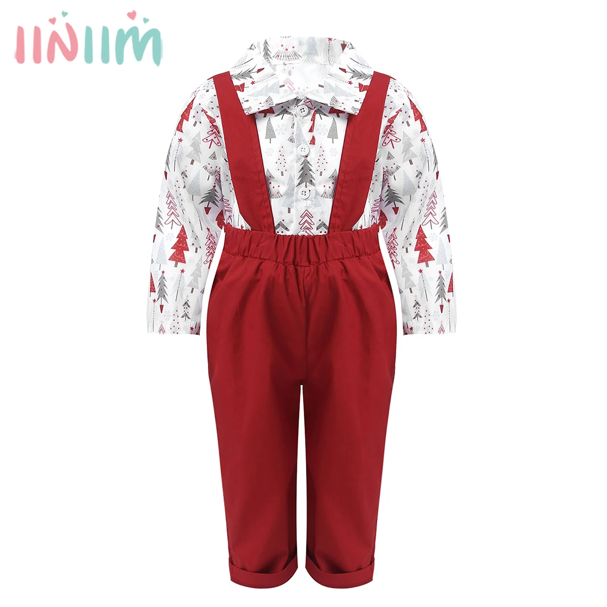 

Newborn Baby Boy Christmas Outfit Infant Baby Long Sleeve Shirt+Overalls Tops Bib Strap Pants 2PCS Christmas Set Autumn Clothing