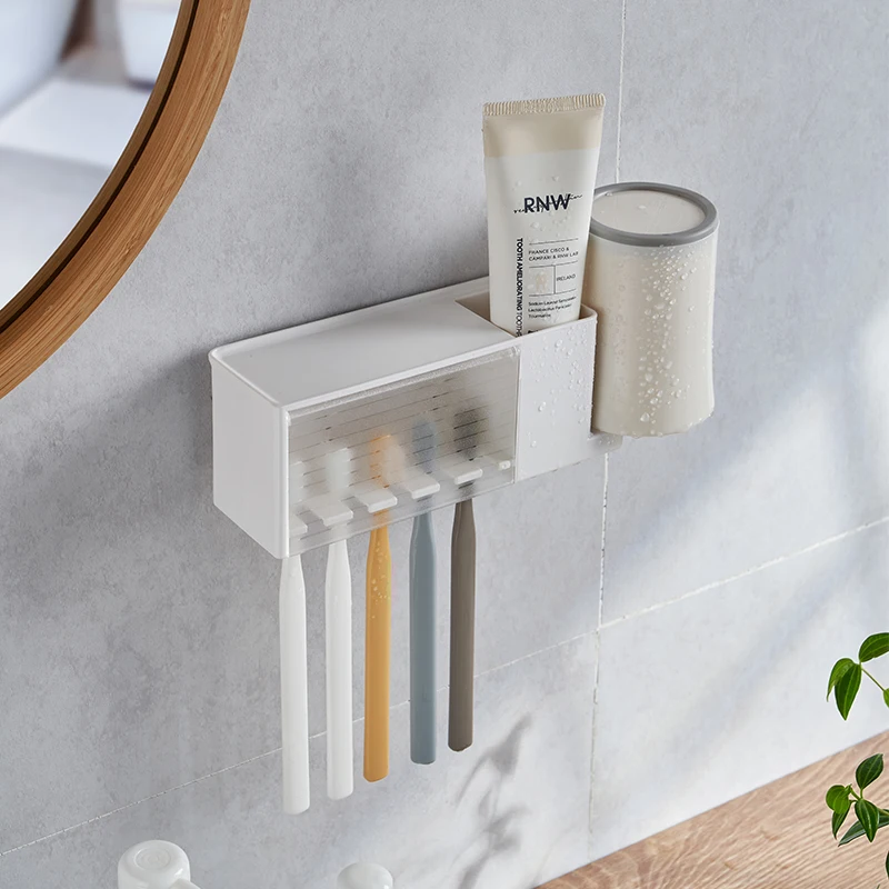 

Toothbrush rack wall hanging toilet mouthwash cup family free punching drain storage box wall-mounted set