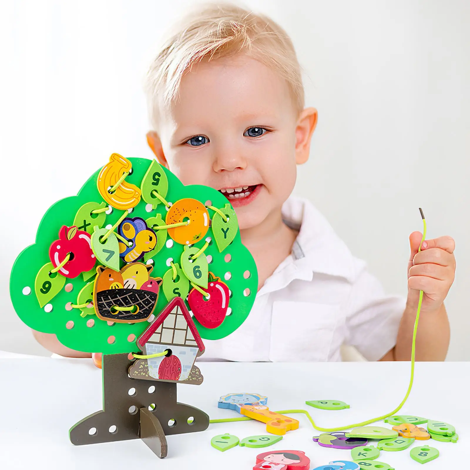 

Бусины с деревянными пуговицами на шнуровке, милые детские игрушки для связки с доской, игрушка для раннего развития, подарок для детей