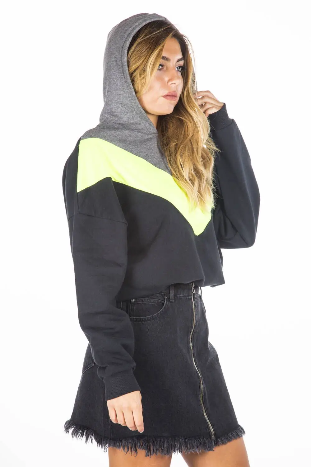

Womens Hooded Color-Blocked Sweatshirt