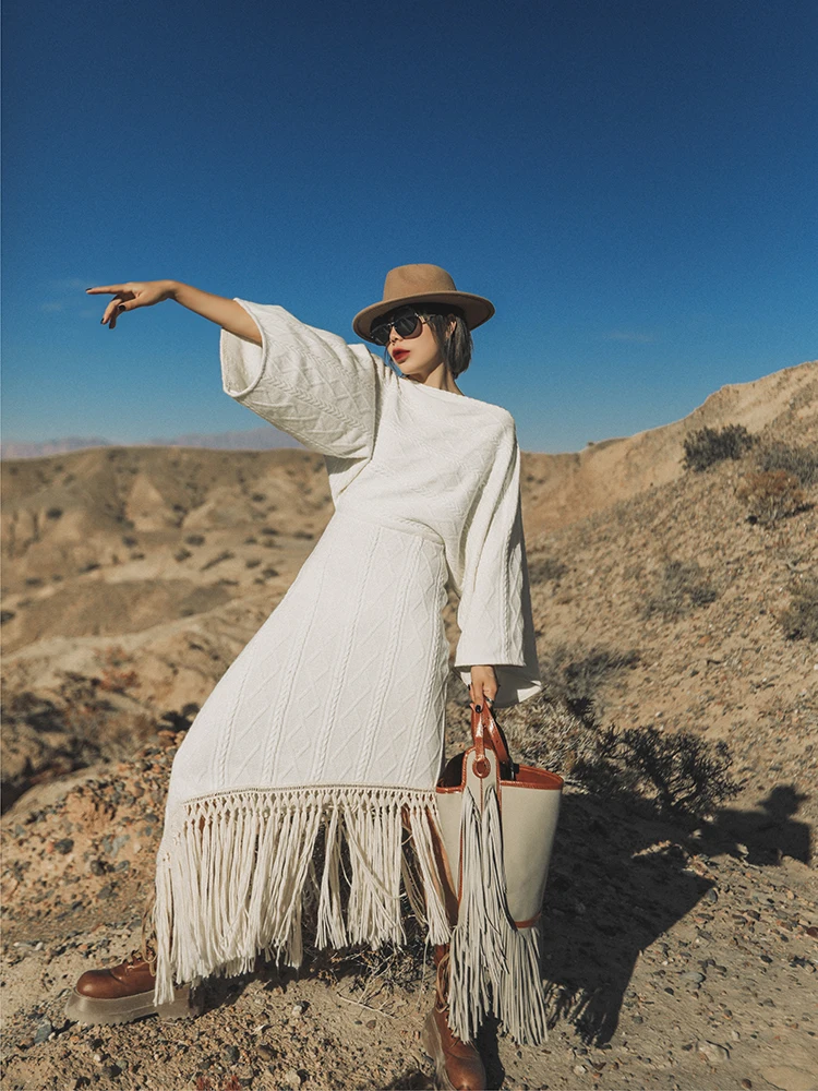 

Женское платье осень-зима винтажное элегантное приталенное вязаное платье-свитер с бахромой повседневное корейское модное универсальное ...