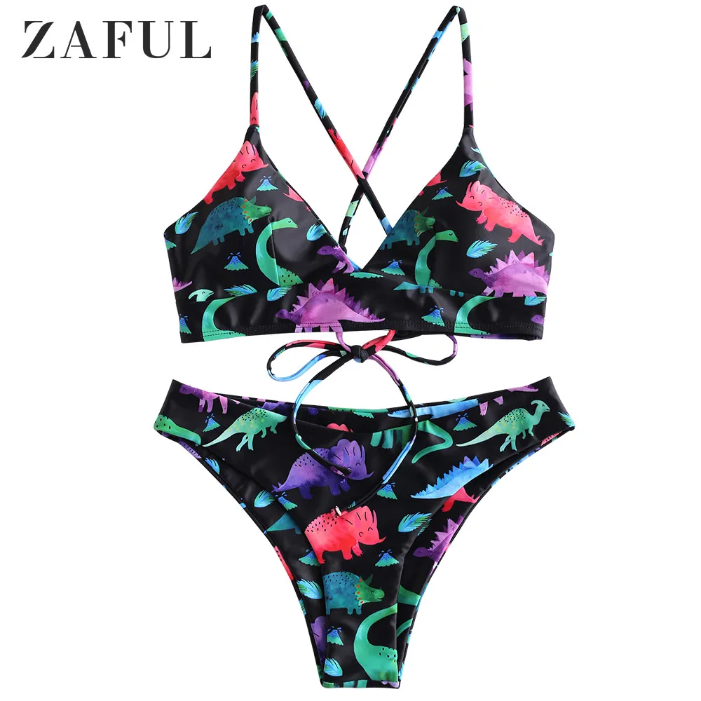 Multib ZAFUL, цветной принт, бикини, купальник, сексуальный, для женщин, купальник, динозавр, мягкий, купальники, для женщин, бикини,, сексуальный женский купальник - Цвет: Multib