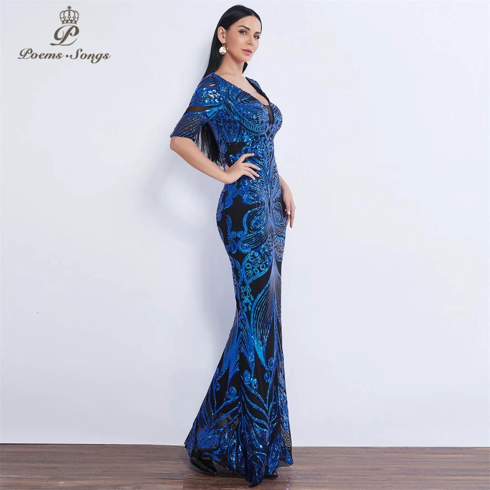 Half sleeve Butterfly style Sequin Evening dress vestido de festa formal mermaid vestido de noche robe de soiree prom dress