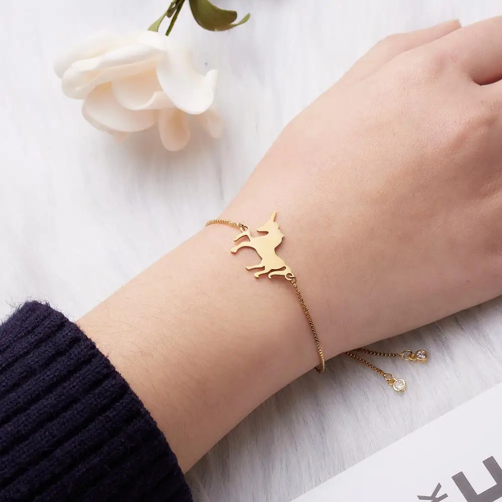 

Fashion Golden Adjustable Pony Animal Pendant Stainless Steel Lucky Bracelet For Women Children Jewelry Gift
