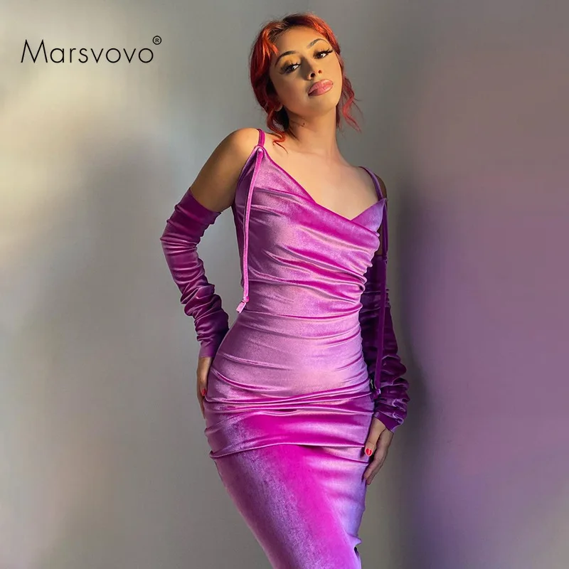 

Satin Party Dresses Lacing Bandage Long Dress Slim Dodycon Dress V Neck Long Sleeve Vestidos with Free Shipping Autumn 2021 Chic