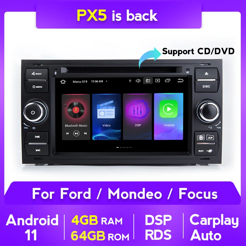 RDS DSP Android 11 Ford Focus 2 Mondeo S C Max Kuga Fiesta Fusion 7 дюймов Автомобильный Dvd стерео