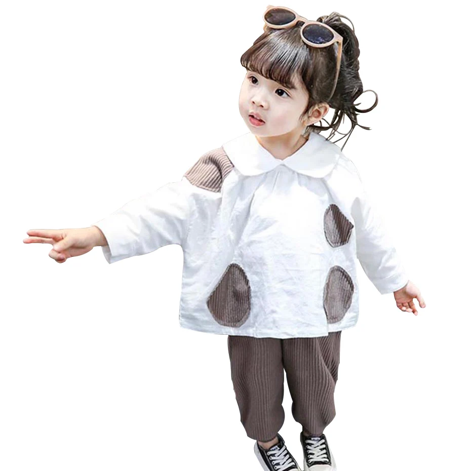 Одежда для девочек свободная рубашка и штаны комплект из 2 предметов Модный