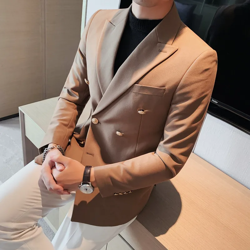 Double Breasted Men's Blazers 2021 Wedding Business Casual Slim Suit Jacket Street Wear Social Office Dress Coat Male Clothing