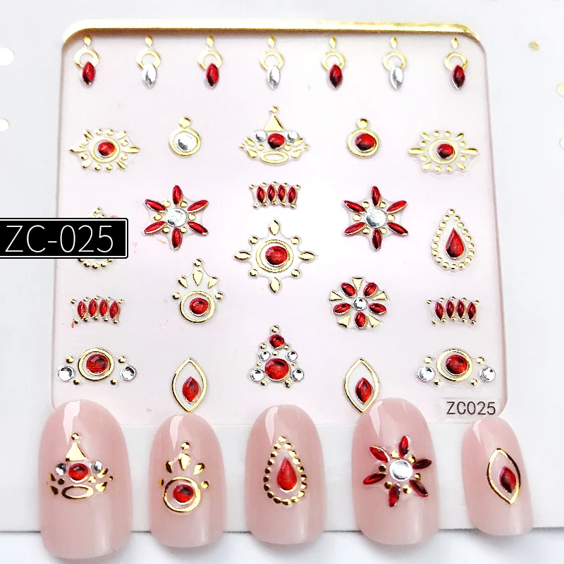 

1 Pc Retro 3D Acrylic Diamond Design Necklace Nail Stickers Golden Laser Star Moon Pattern Design Manicure Decal Decoration ZX12