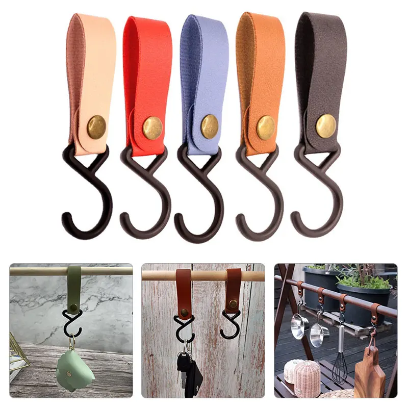 

Universal Hook Outdoor Pu Leather Hooks Portable Tripod Clothes Storage Hanger Hook For Camp Hiking Supplies Clothesline Hook