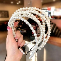 women elegant crystal hair hoop accessories girls hairband big pearl headband