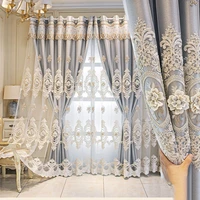 european double layer thickened high shading curtains luxury embossed pearl embroidered tulle curtain for living room bedroom 4