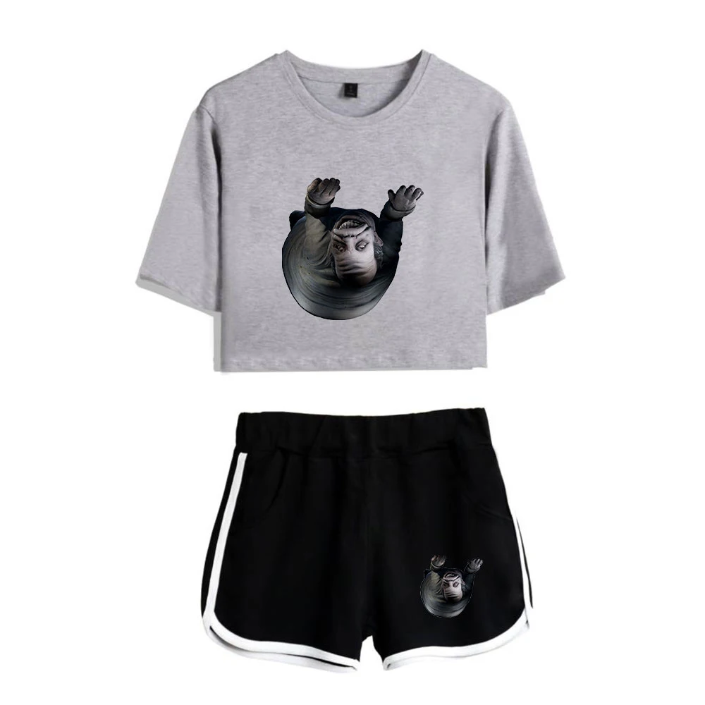 

2021 Horror Adventure Game Little Nightmares Two Piece Set Women Short Sleeve Crop Top + Shorts Tracksuit Summer Fashion Set
