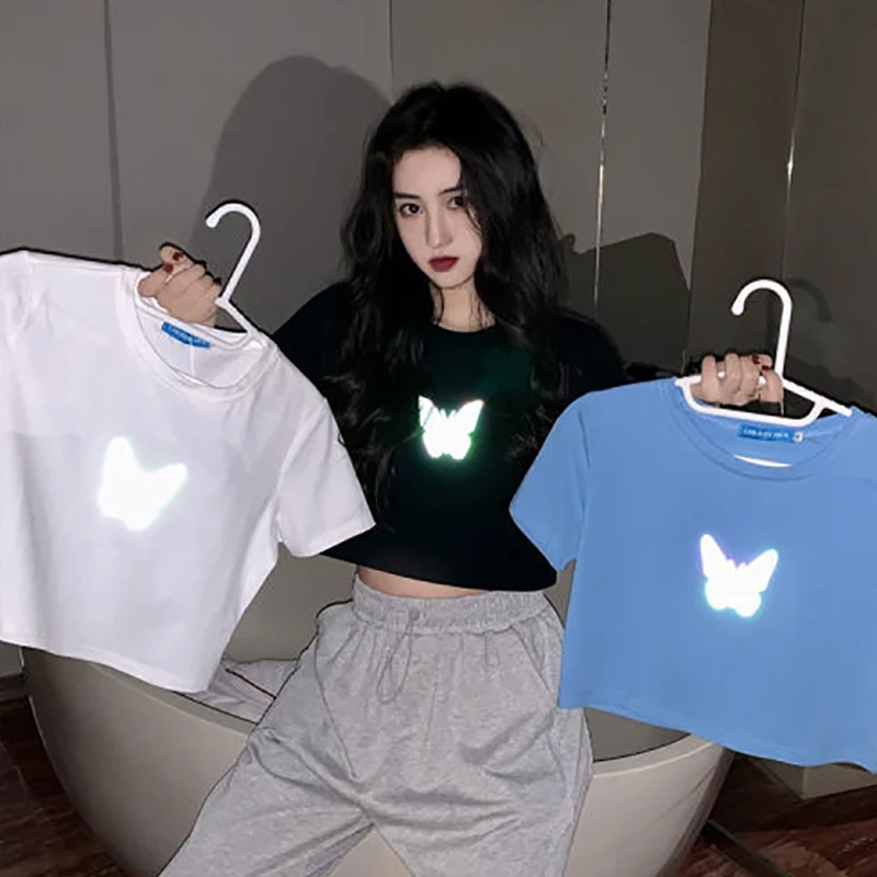 Летнее платье для пары светоотражающая футболка с коротким рукавом и принтом