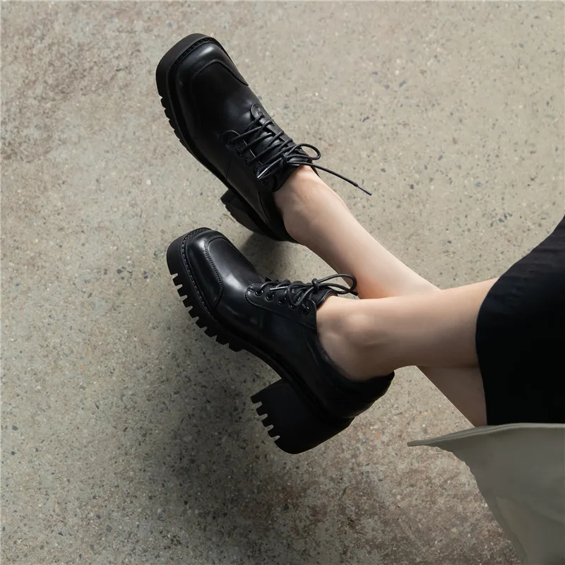 

MORAZORA 2021 New Arrival Women Pumps Fashion Square Toe Platform High Heels Shoes Genuine Leather Solid Color Ladies Shoes