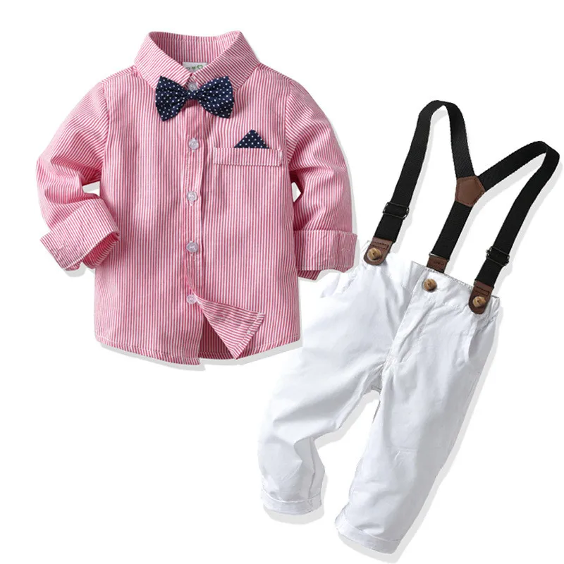 Newborn Toddler Kid Baby Boys Outfits set Long Sleeve Solid Colors Bow Tie Stripe Shirt+Pants Overalls Gentleman Suit Clothes#g4 |