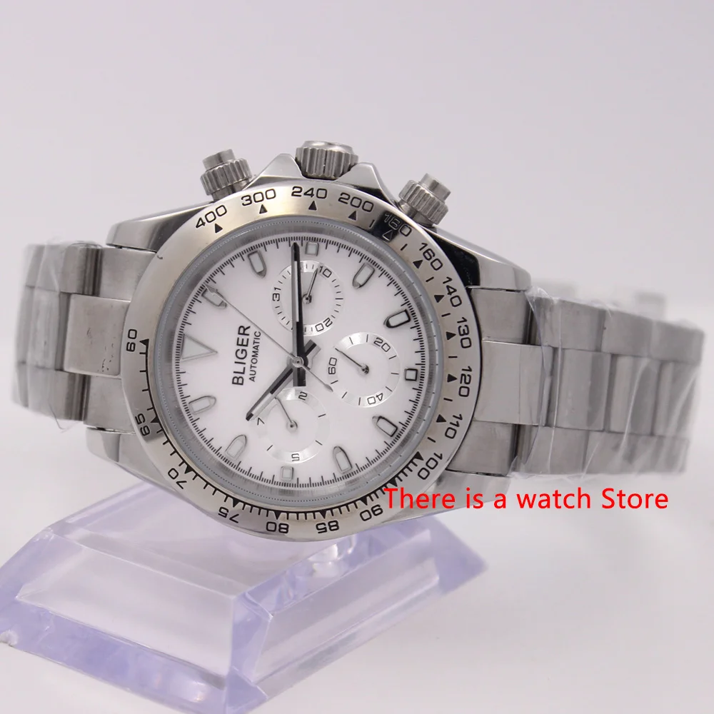 Bliger 39mm Automatic Mechanical Men Watch Luxury Stainless Steel Bracelet Auto Date and Weekday Sport Waterproof Wristwatch | Наручные