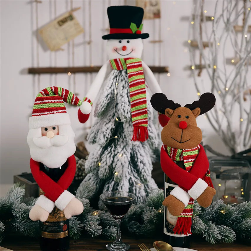 Рождественские Чехлы для бутылок вина лося куклы держат руки бутылки обертки
