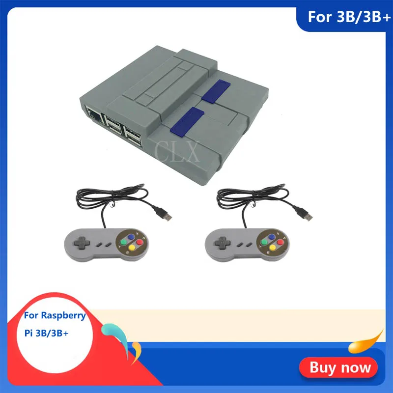 Чехол Raspberry Pi 3 B+ Mini NES style+ Cool Fan+ 2 игровые ручки для Raspberry Pi 3 Model B Plus, 3B, 2B и B+/NESPi чехол
