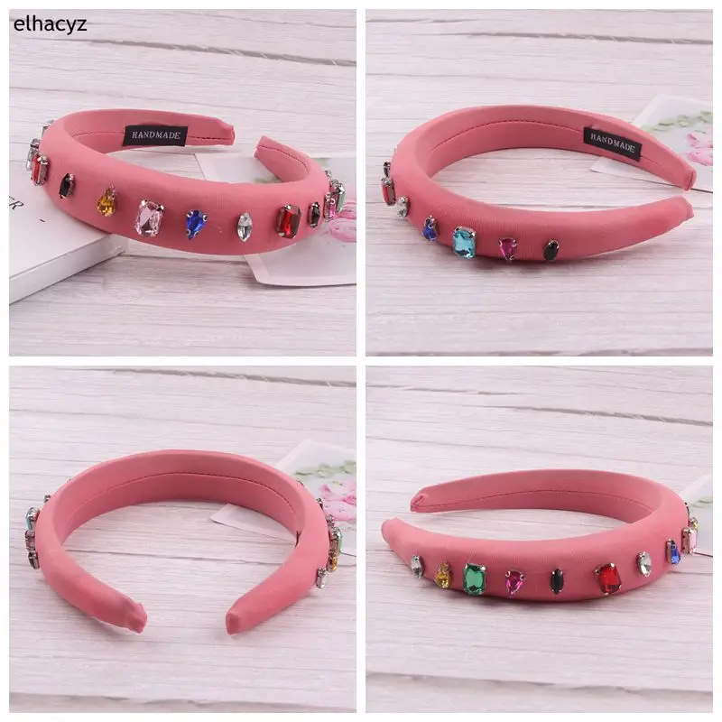 Новейшая широкая повязка для волос с инкрустацией разных цветов крупным зерном