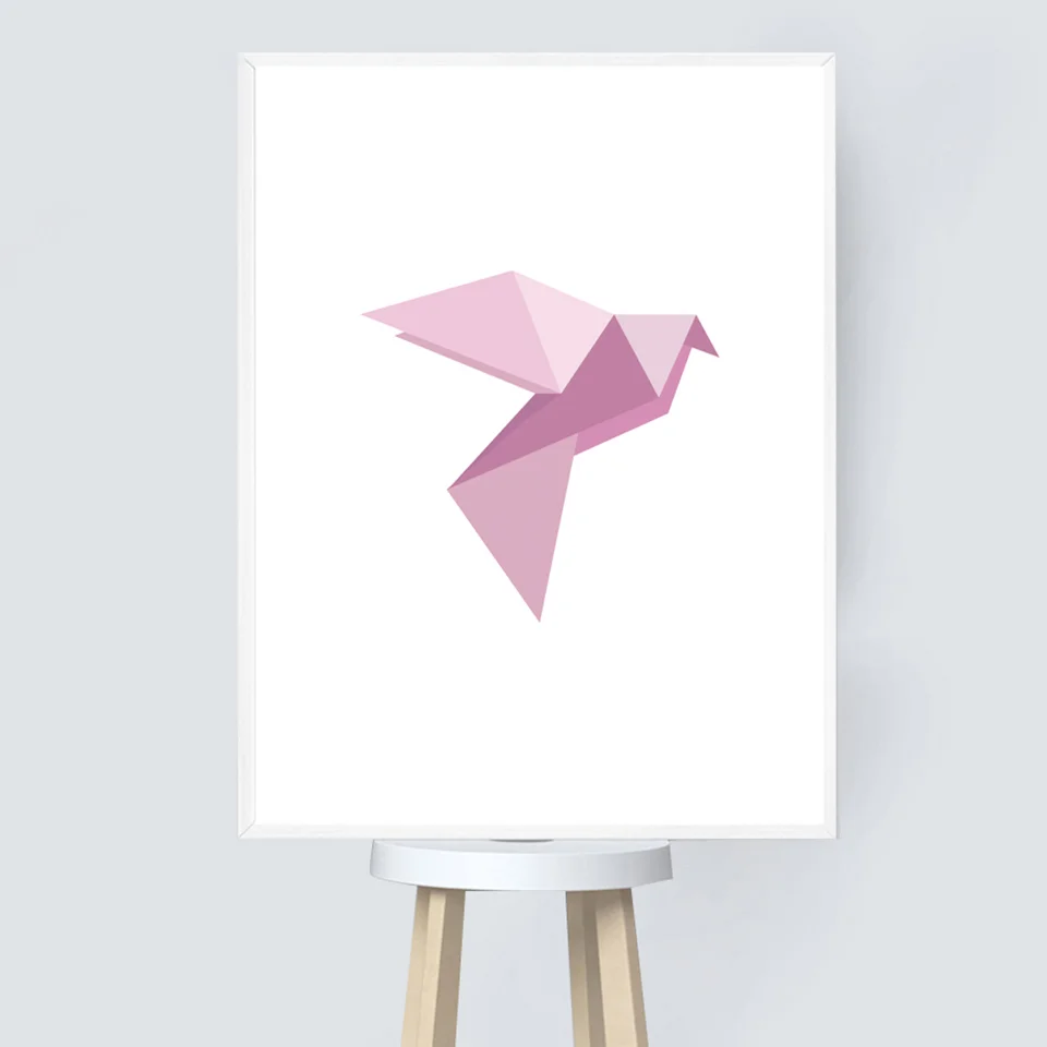 Домашний декор картины на холсте в скандинавском стиле розовые оригами печатный