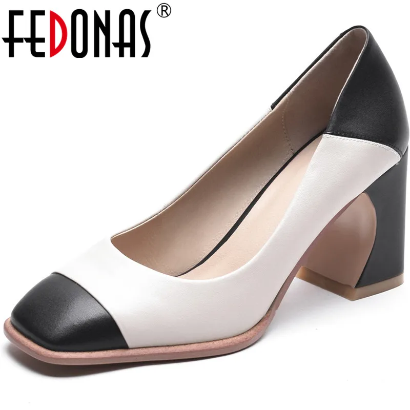 Женские туфли лодочки FEDONAS элегантные из натуральной кожи на каблуке копыте с