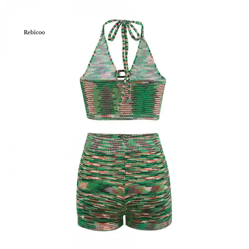 

Sexy Sweater Shorts Bodysuits Sleeveless Sexy Crop Tops + Pant Women Two Pieces Knitted Clothing Set