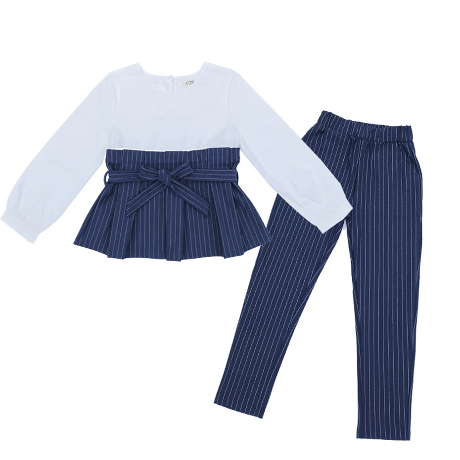 

Children Clothing Spring Autumn Patchwork Dress + Dress Girls Clothing Sets Striped Teen Clothes For Girls 8 10 12 14 Years