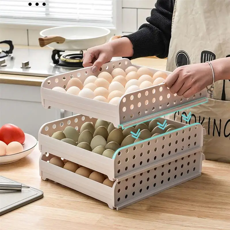 

Egg Storage Rack Drawer Refrigerator Egg Tray Durable Plastic Egg Tray Container Space Saver Home Kitchen Organizer Gadgets