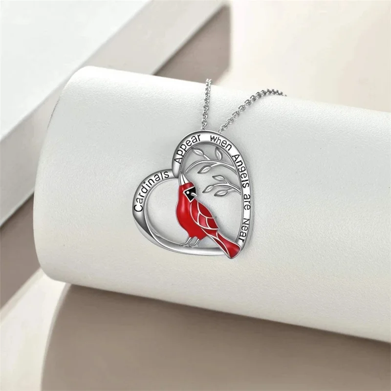

1pc Cardinal Parrot Moon Necklace Red Bird Cardinals Appear When Angels Are Near Glass Pendant Memory of Someone Gift Jewelry