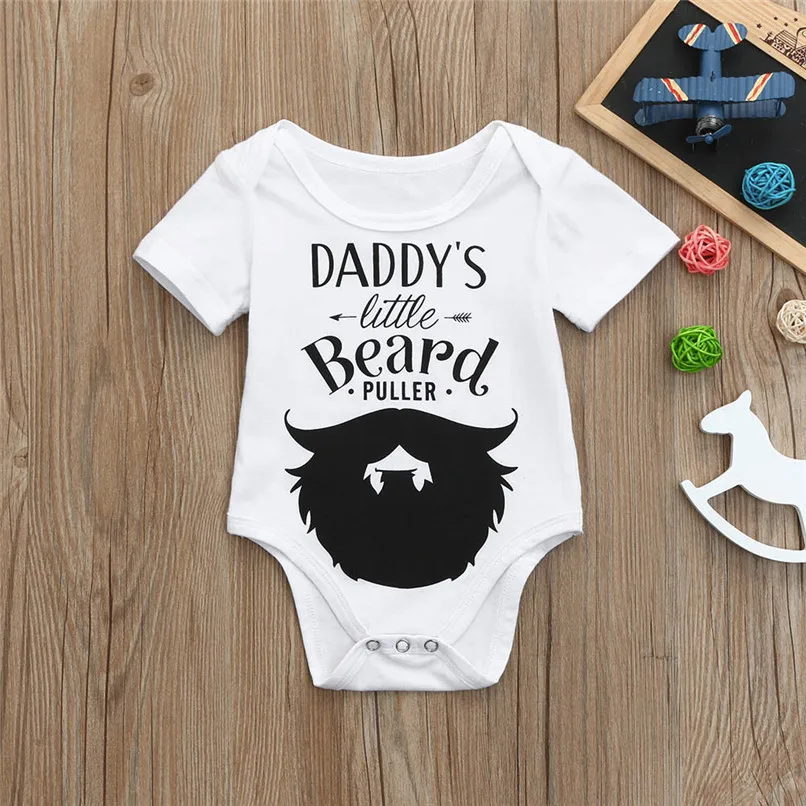 

Newborn Baby Boys Girls Rompers Letter Moustache Onesie Daddy's Little Beard Print Infant Short Sleeve Jumpsuit Clothes Outfits