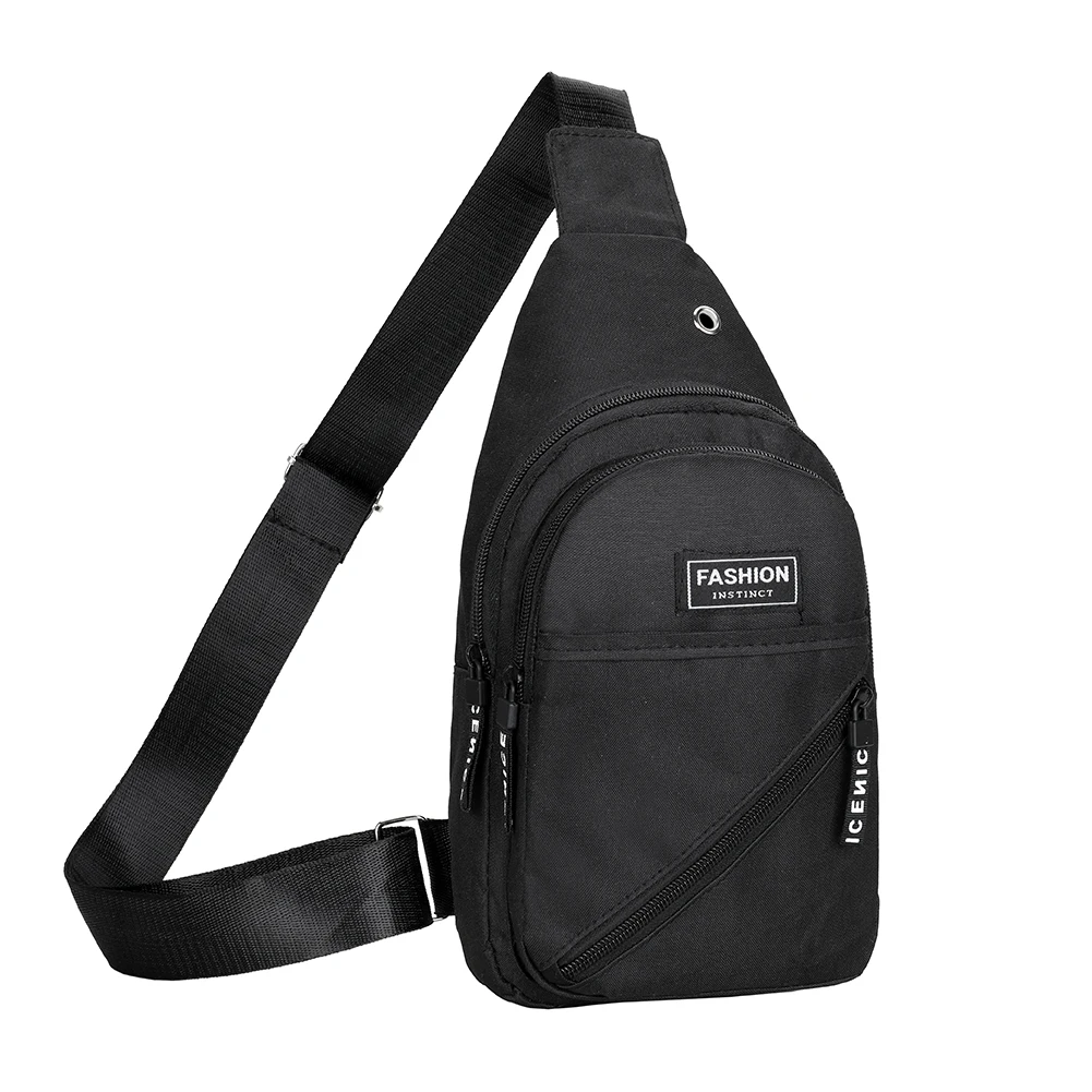 

Male Fashion Double Zippers Chest Bags Men Nylon Shoulder Bag Casual Outdoor Sports Large Crossbody Bags with Earphone Hole