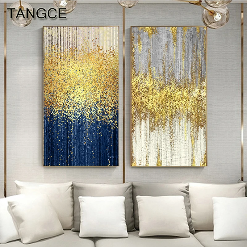 

Abstract Yellow Dots Canvas Painting Blue Green Grey Poster and Print Modern Wall Pictures for Living Room Luxury Wall Art Decor