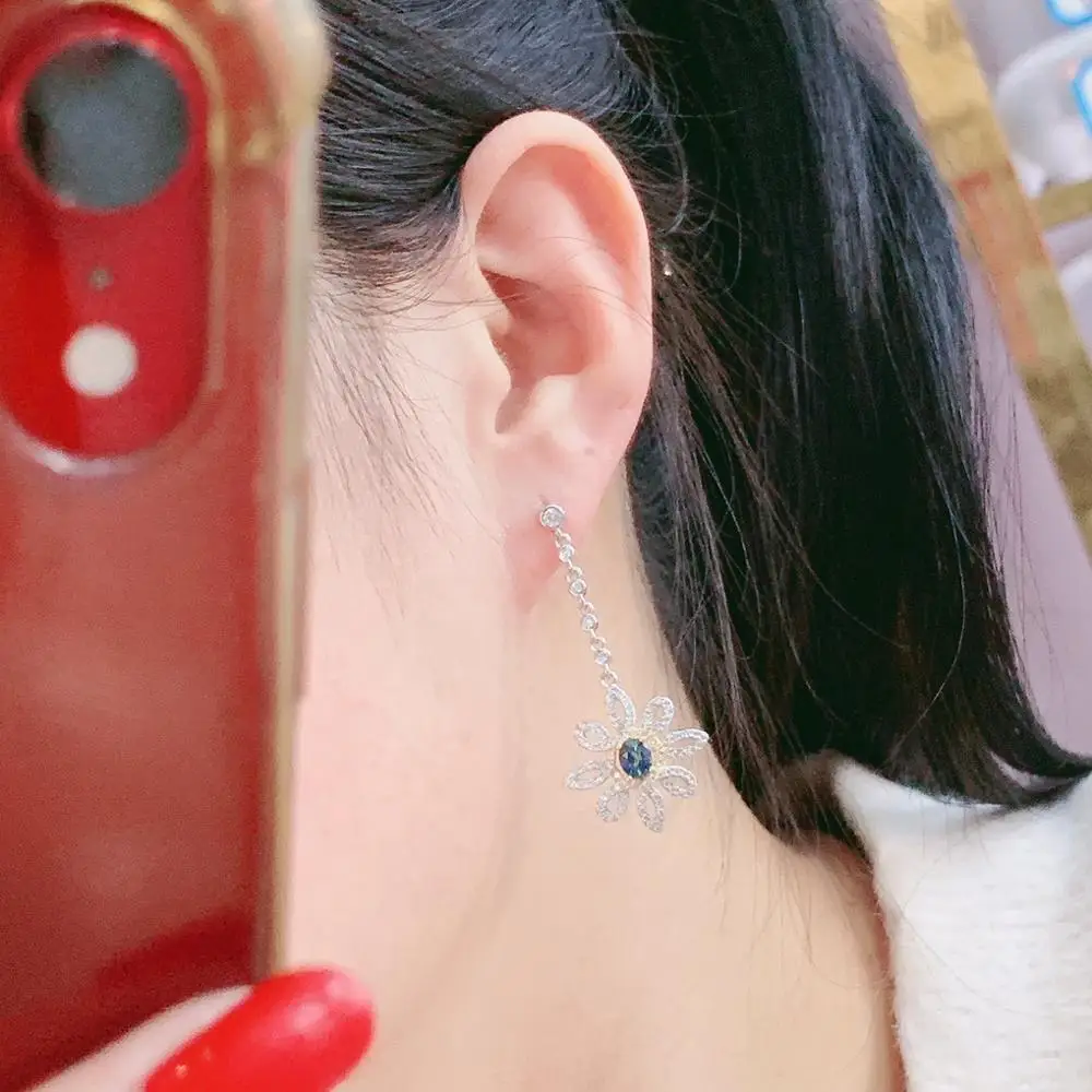 

shilovem 925 silver sterling real Natural sapphire stud earrings fine Jewelry party trendy new party plant 4*5mm de0405660agl