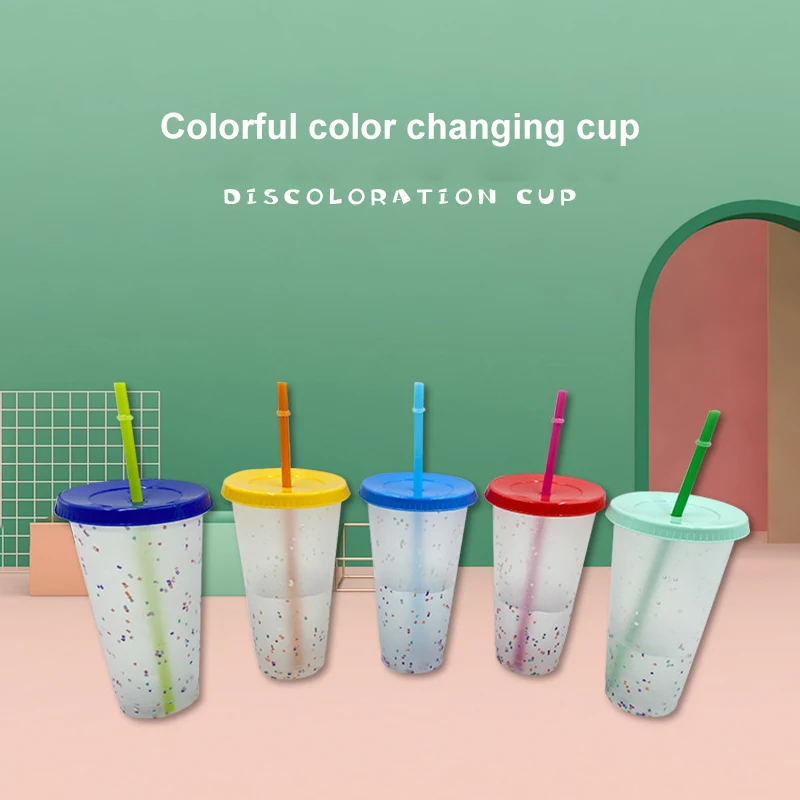 

Color Changing Straw Cup With Lid 710ml Matte Finish Plastic Coffee Cup Water Bottle With Straw Kitchen Drinkware Coffee Mug