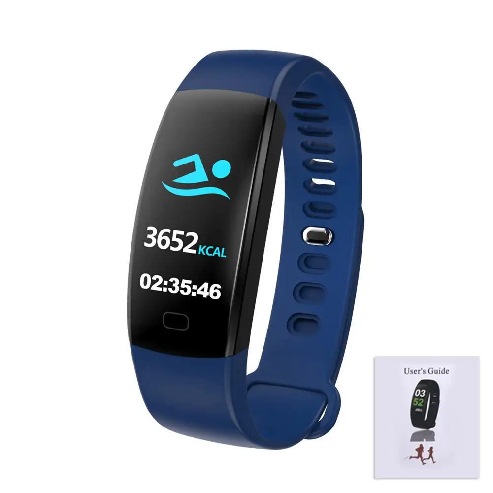 Blue F64HR 0,96 дюймов умный браслет многофункциональный шагомер счетчик шагов пульсометр кровяное кислородное нажатие спортивные фитнес-часы - Цвет: Blue