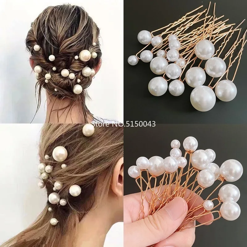 

16pcs Woman Elegant Pearl U Shape Hair Stick Wedding Hairpins Updo Hairstyle Tool Tools Bridal Tiara Hair Accessories